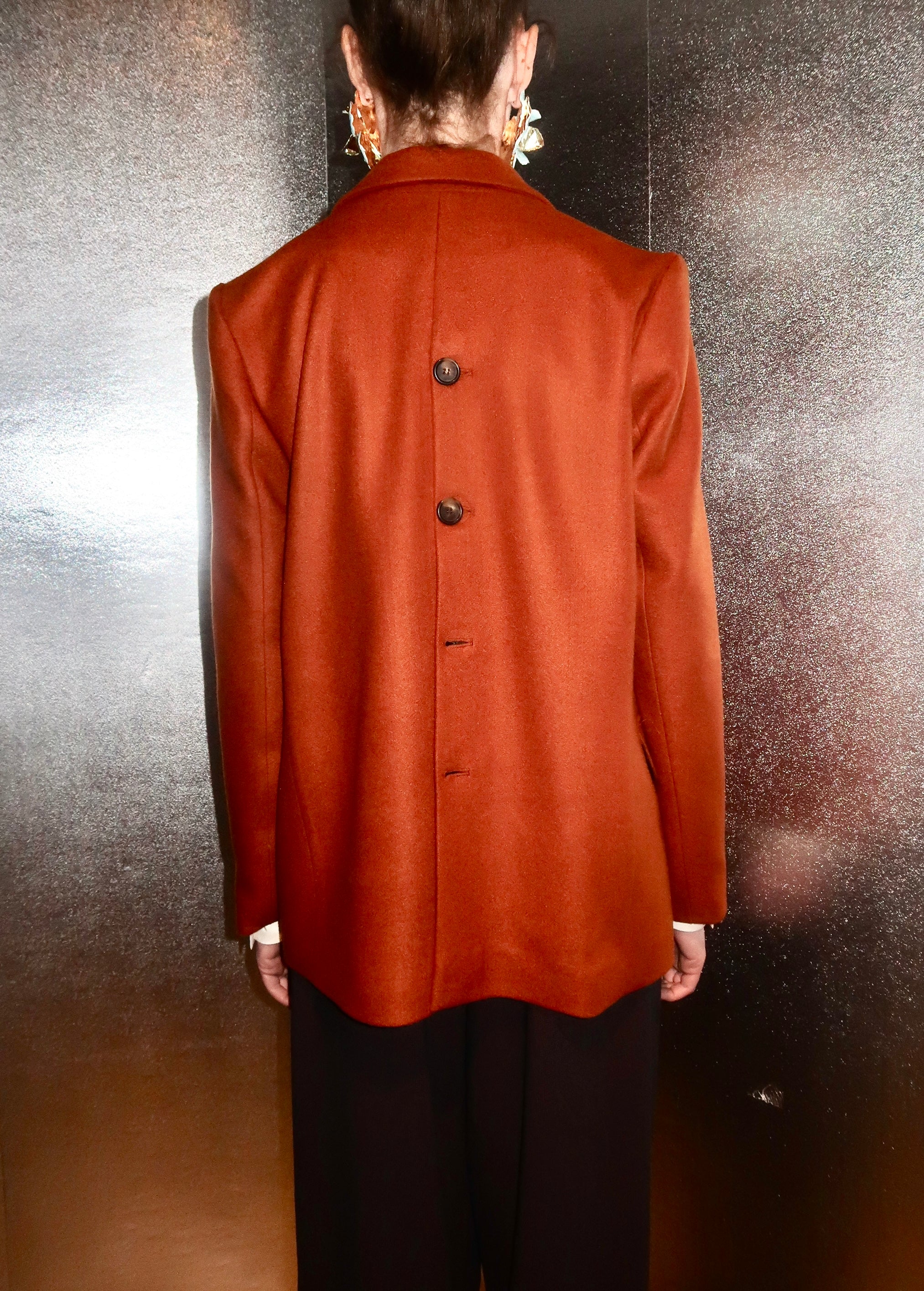 Cognac Wool Double-Breasted Tailored Jacket