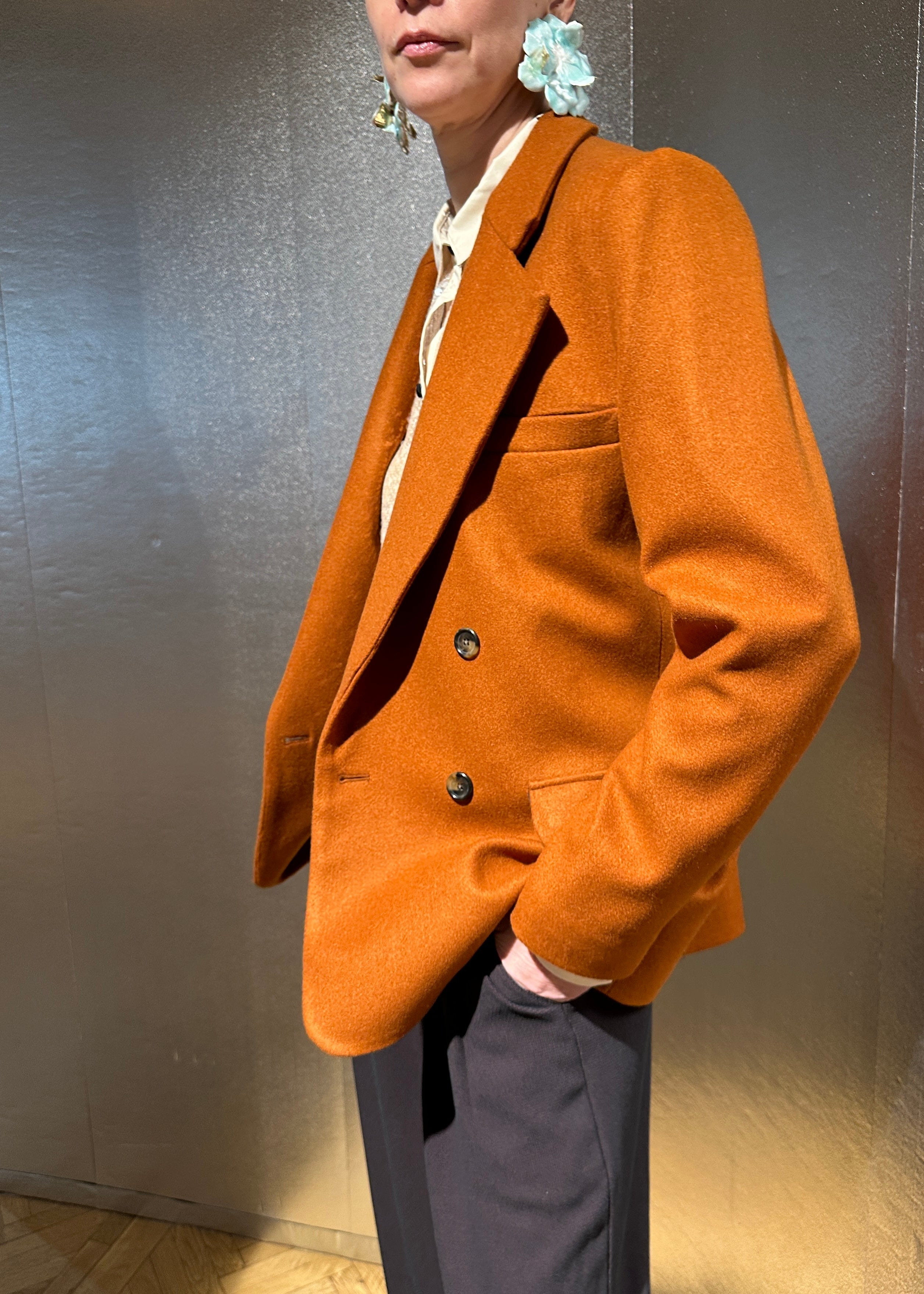 Cognac Wool Double-Breasted Tailored Jacket