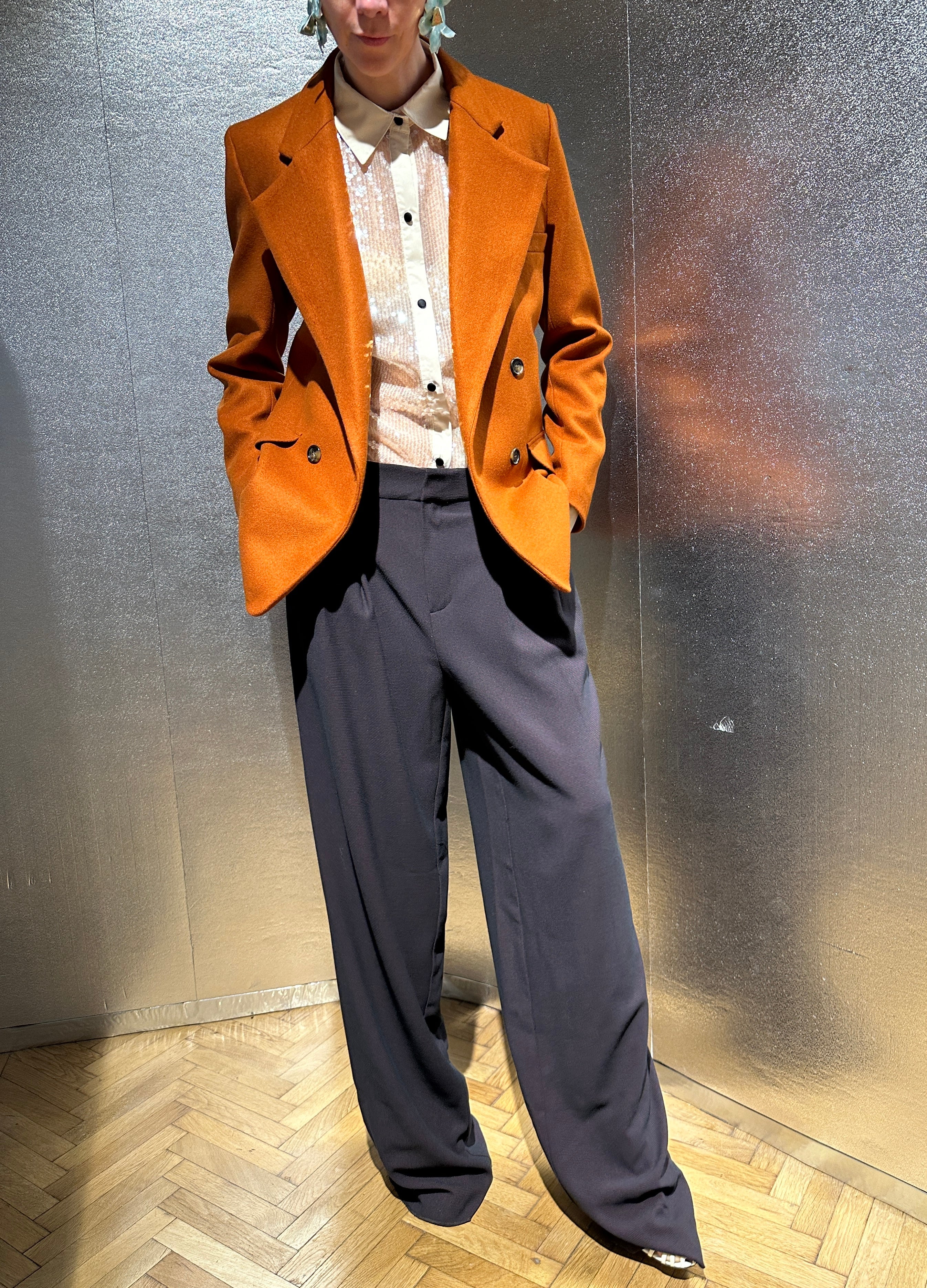 Cognac Wool Double-Breasted Tailored Jacket