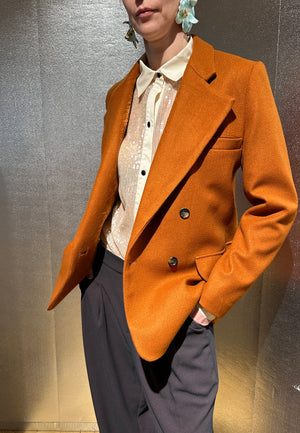 Cognac Wool Double-Breasted Tailored Jacket