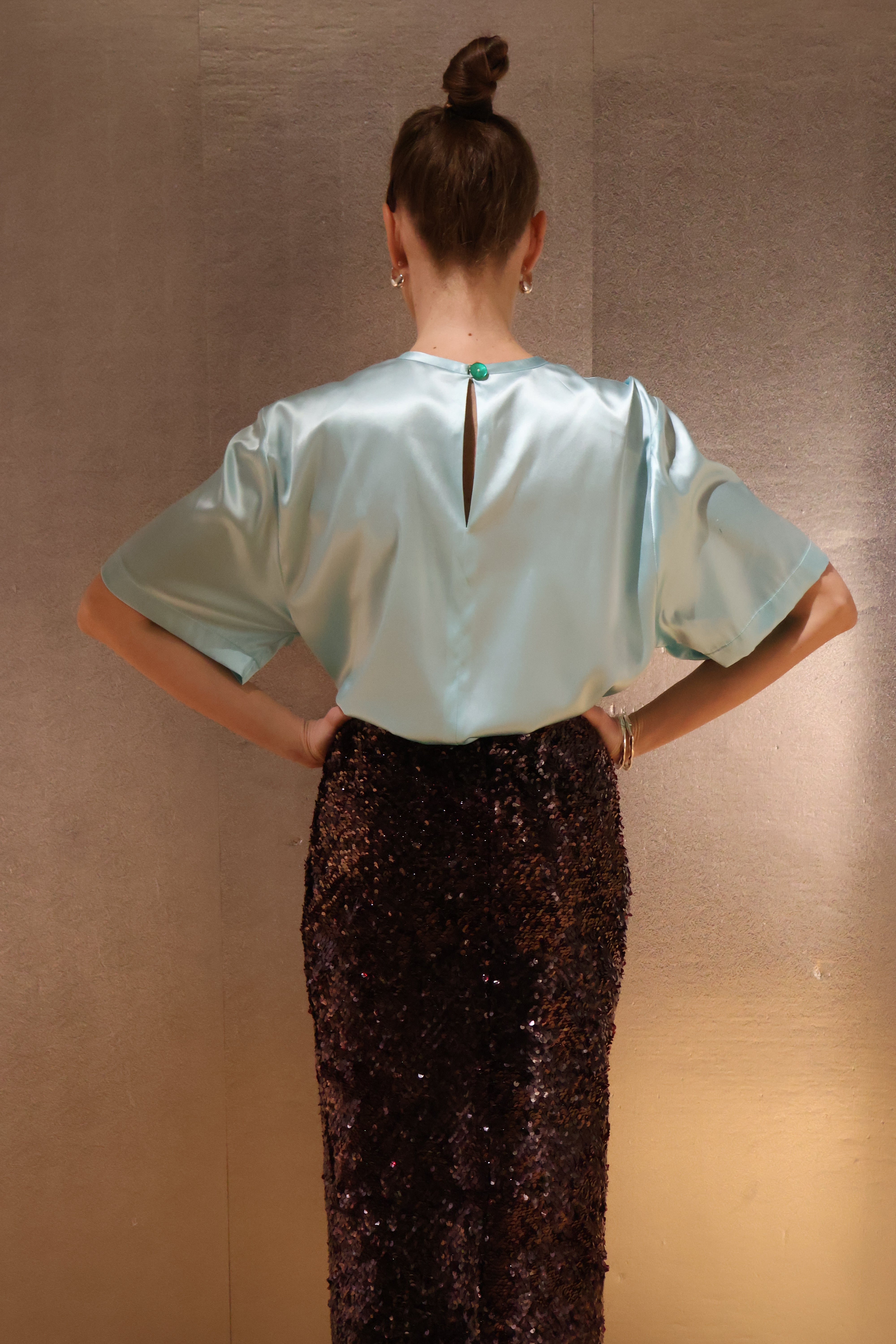 Ivy Limited Edition Mint Silk Top with Short Sleeves