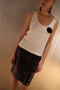 Ivory Silk Tank Top with Detachable Flower Brooch