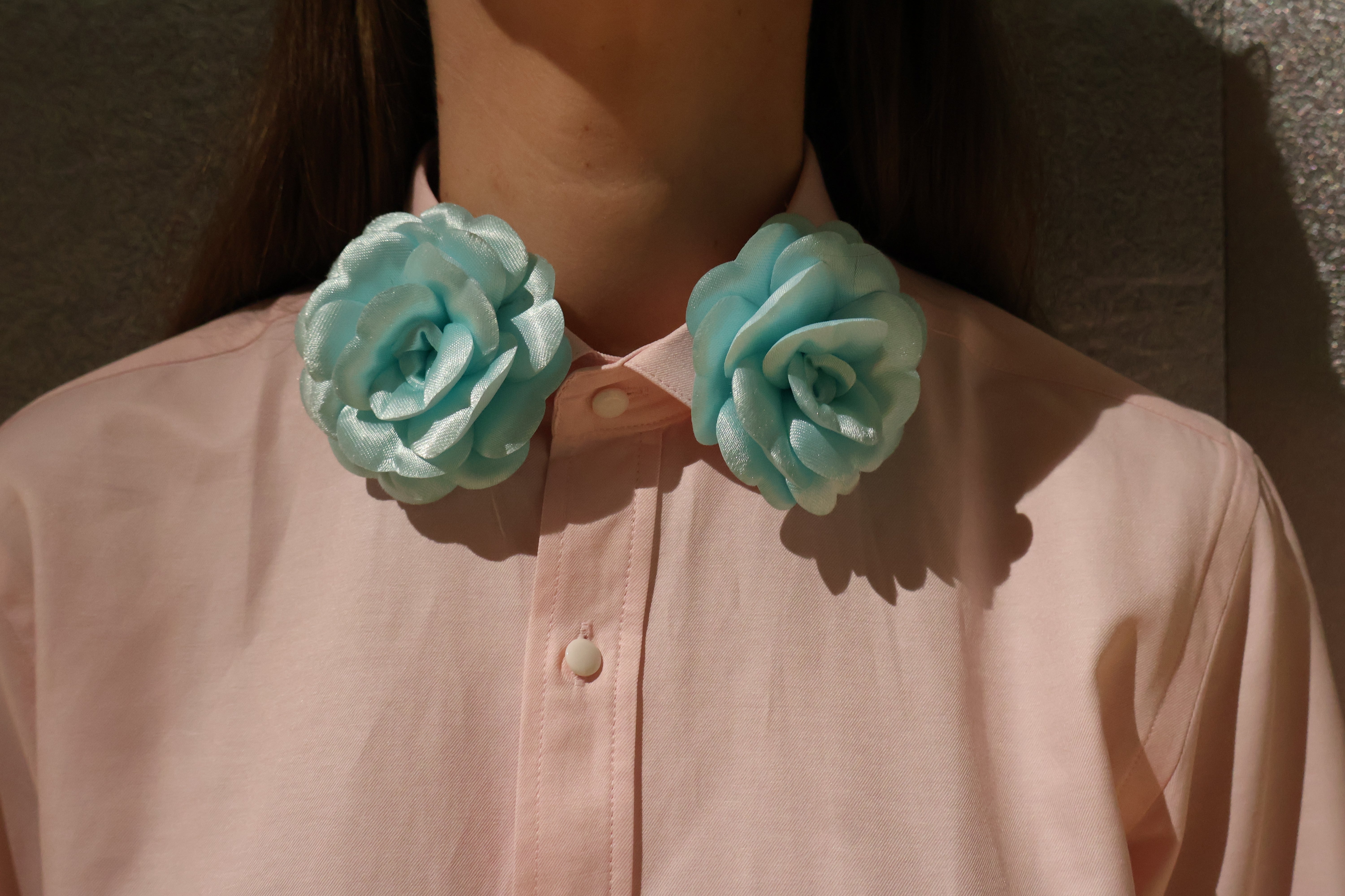 Lara Blush Pink Shirt with Gentle Blue Peonies