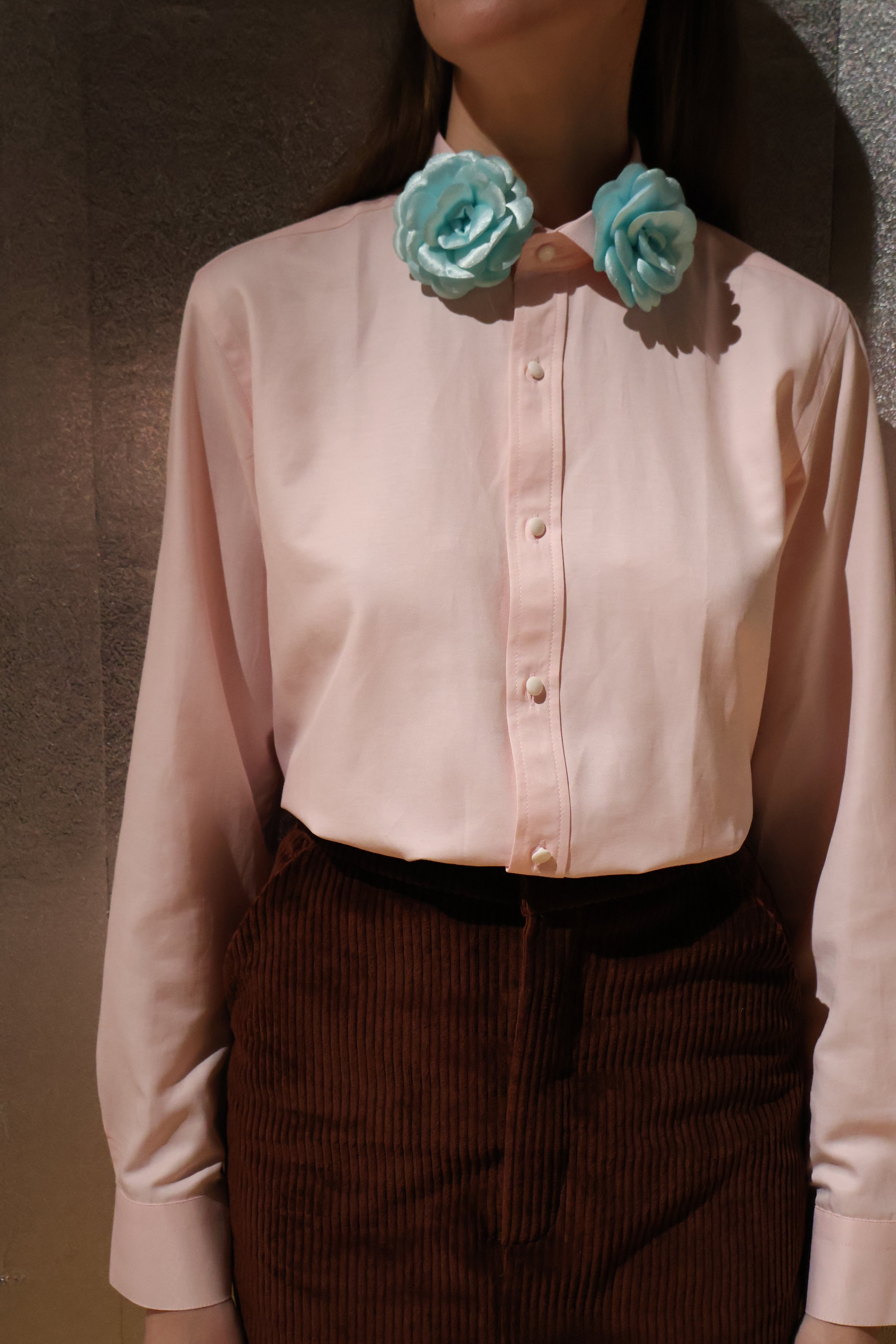 Lara Blush Pink Shirt with Gentle Blue Peonies