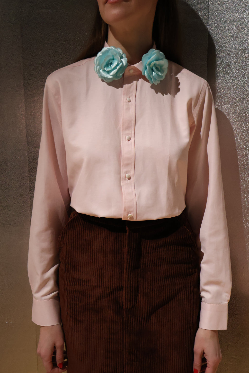 Lara Blush Pink Shirt with Gentle Blue Peonies