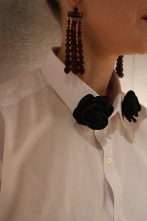 Lara White Cotton Shirt with Bold Black Roses