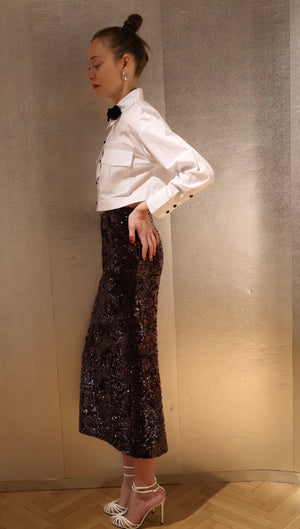 Sleek Wine Sequin Midi Skirt