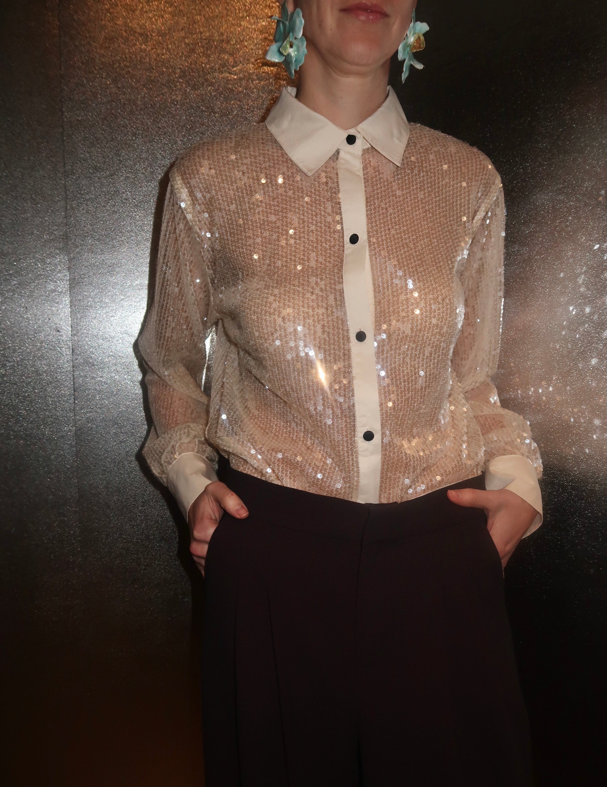 Zoe Sequin Shirt with Black Buttons