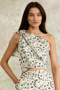 Monochrome Bloom Cascade Bow Corset