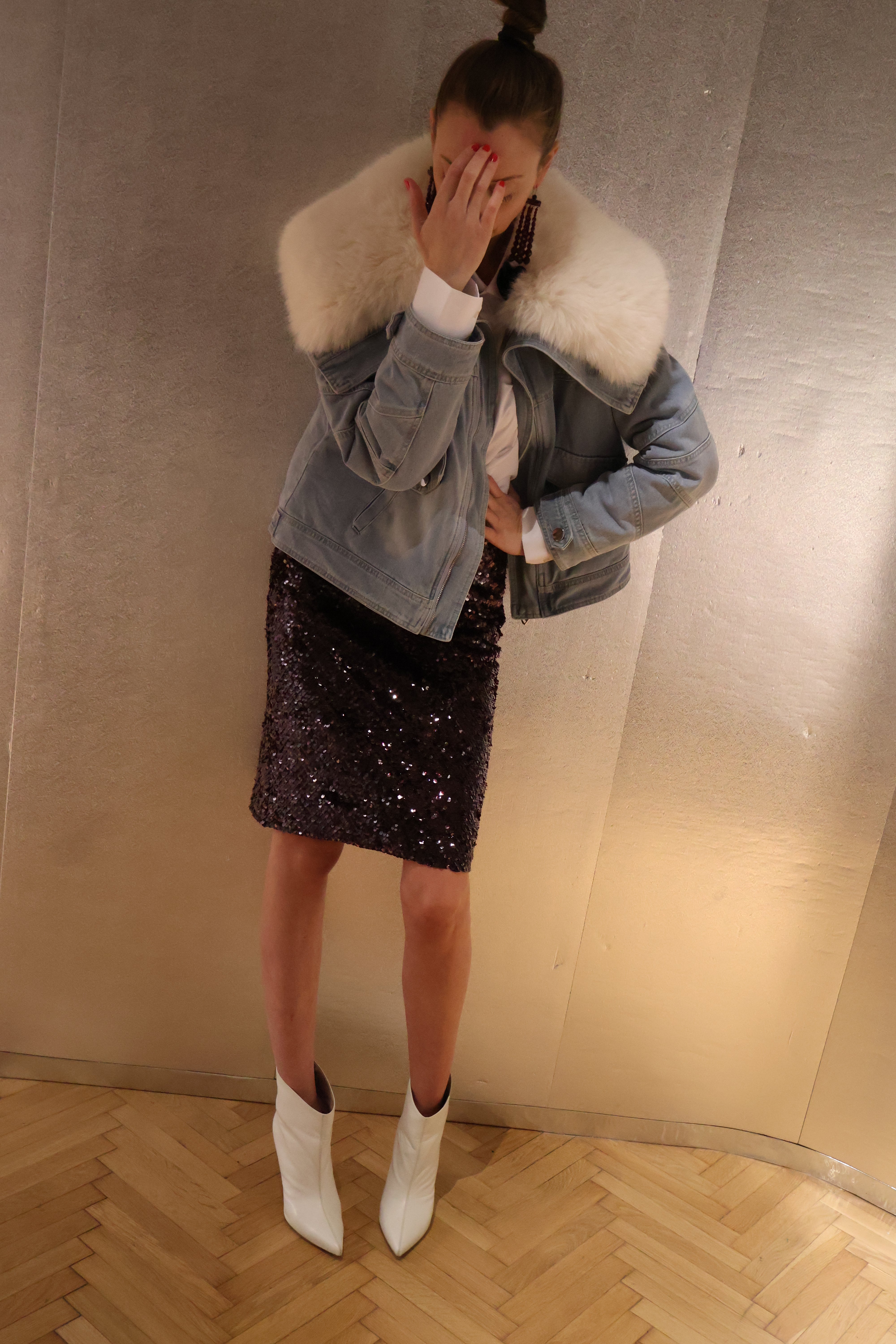 Kaya Denim Jacket with Luxurious Oversized Detachable Faux Fur Collar